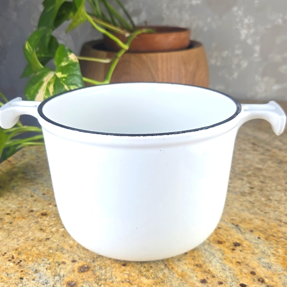 Vintage Le Creuset ENZO MARI La Mama White Enamel Pot with Handles